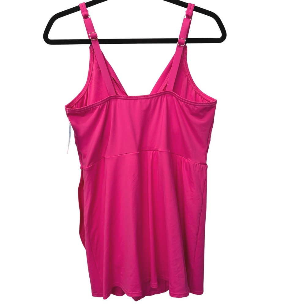 Lands End V Neck Tulip Wrap Swim Dress One Piece Shelf Bra Fuschia LP 14 16 - Picture 2 of 15